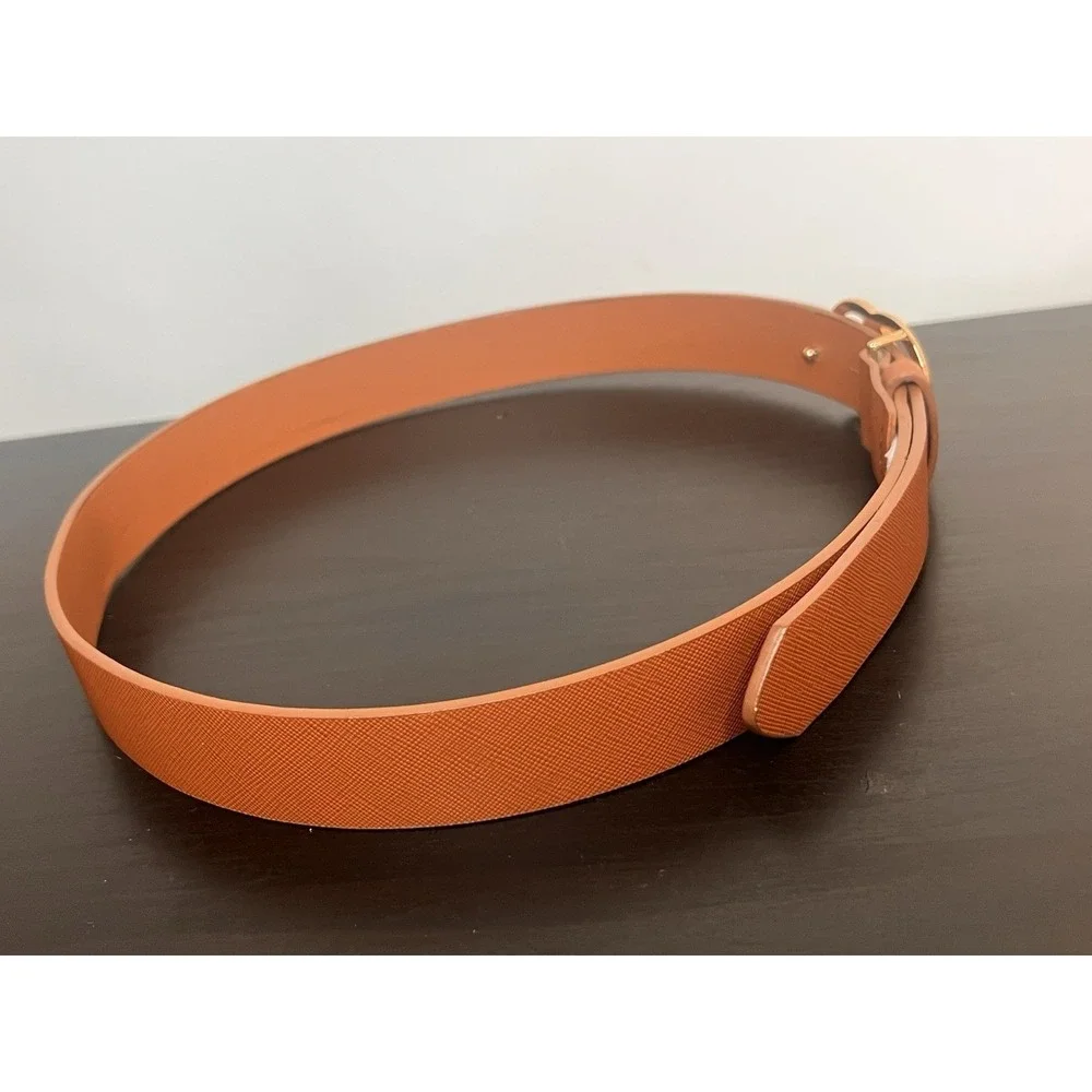 Aldo Cognac Brown‎ Saffiano Belt Small Petite S Gold Double O Ring Interlocking
